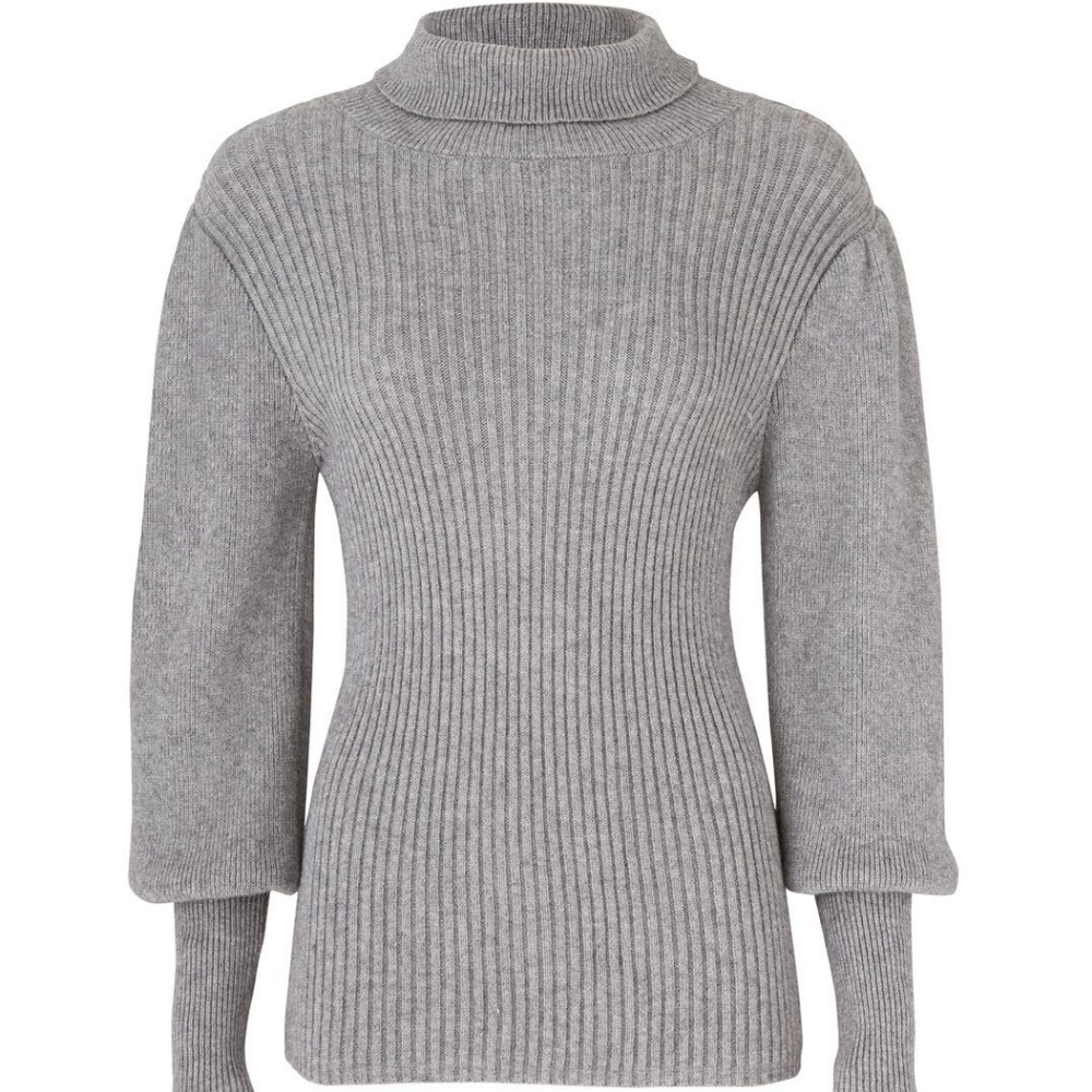 5/$25🎃 Moon River Gray Balloon Sleeve Ribbed Sweater